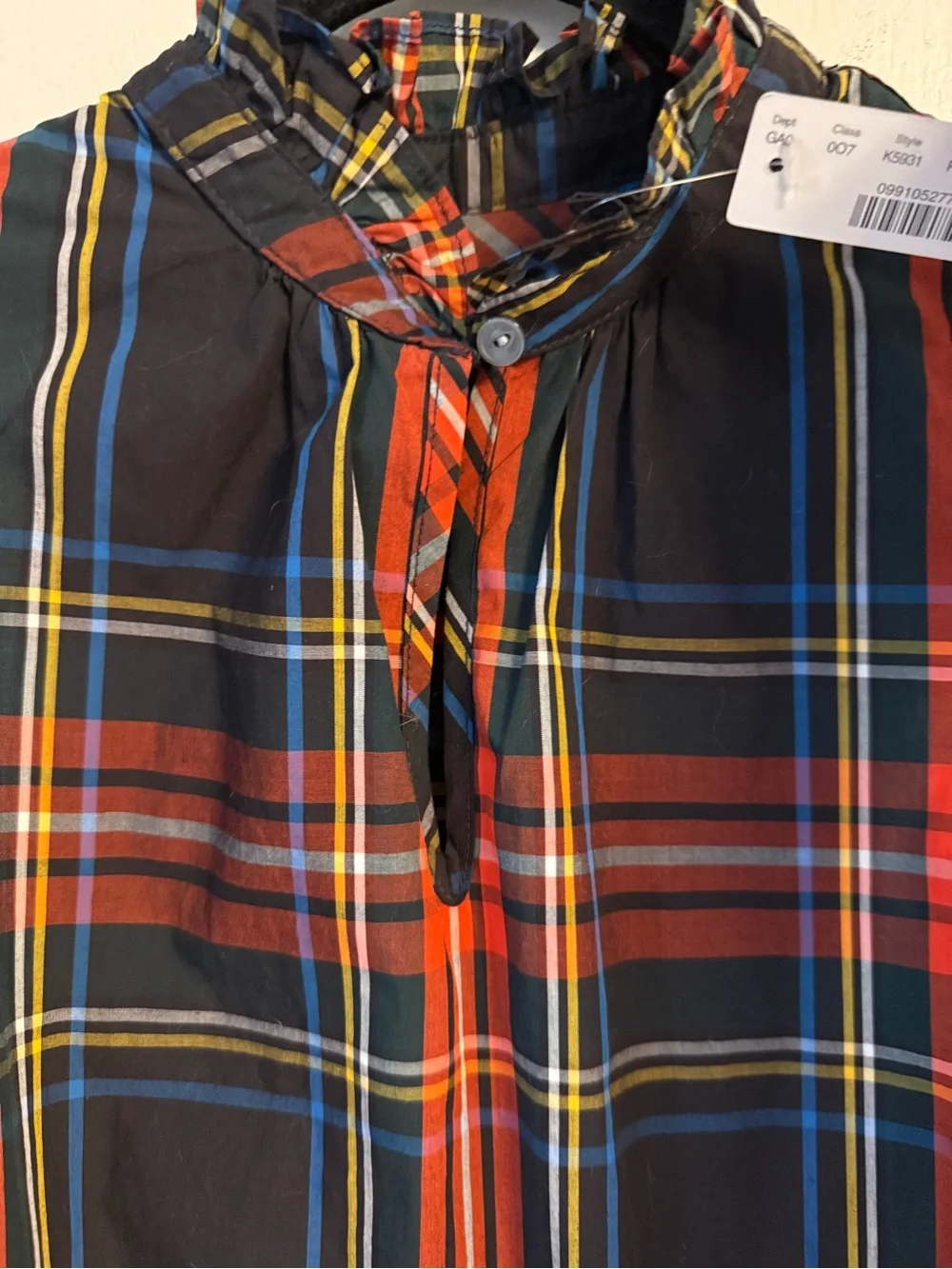 J Crew Woman’s Sleeveless Red Plaid Ruffle-Neck Top
